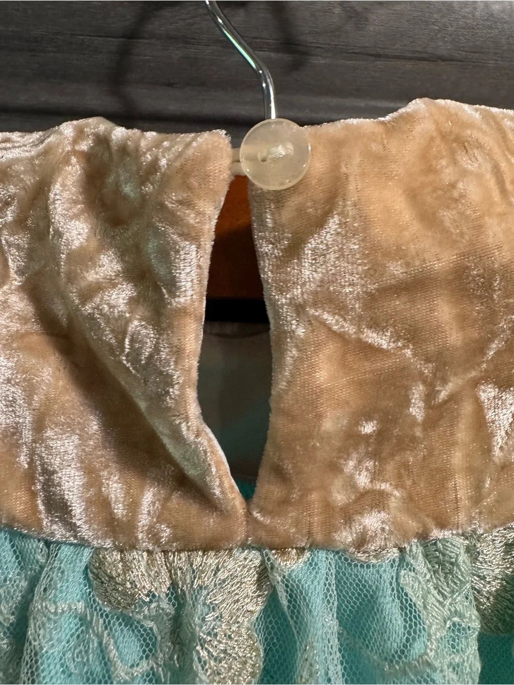 Isobella & Chloe Teal and Gold Lace Infant Sleep Sack with Velvet Accents